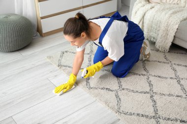 Odada kadın hademe temizleme katı