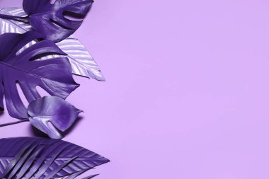 Leylak arka planında farklı neon yapraklar