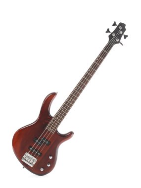 Beyaz arkaplanda kahverengi elektro gitar