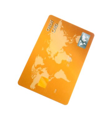 Beyaz arka planda uçan altın kredi kartı