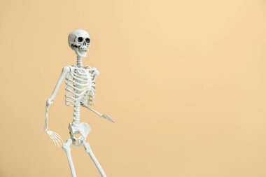 Bej arka planda korkunç insan iskeleti