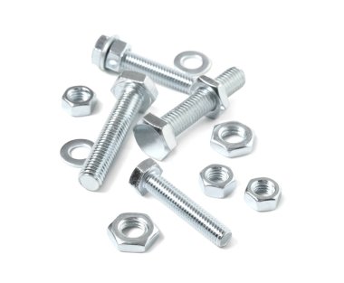 Beyaz arka planda krom fındıklı musluk cıvataları