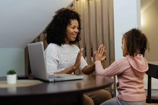 African Woman Her Little Daughter Smiling Clapping Hands Stock Picture