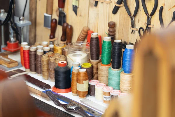 Thread Leather Craft Multicolor Sewing Threads Stock Photo