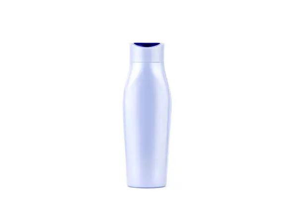 Botella Loción Champú Plástico Azul Sobre Fondo Blanco Paquete Cosmético — Foto de Stock