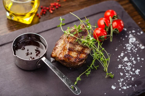 Lamb Steak Cherry Tomatoes Wine Sauce Delicious Healthy Traditional Food — Stock Photo, Image