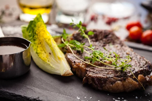 Fekete Angus Entrecote Steak Márványhús Uruguayból Ízletes Egészséges Hagyományos Ételeket — Stock Fotó