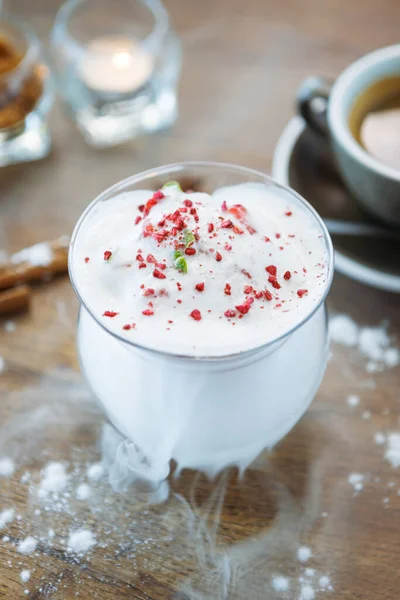 Strawberry Granita Prosecco Foam Delicious Sweet Dessert Food Closeup Served — Stock Photo, Image