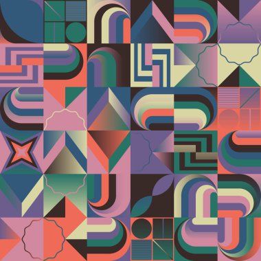 Garip psikedelik renk grafikleri ve soyut geometrik şekiller ve minimalist geometri formlarıyla yapılmış modern vektörsüz desenler. 