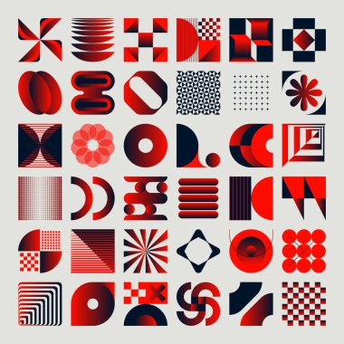 Logo modernizmi estetik vektör soyut şekiller koleksiyonu minimalist geometrik formlar ve poster, kapak, sanat, sunum, baskılar, kumaş, duvar kağıdı vs. için grafik elementleri ile yapılır.