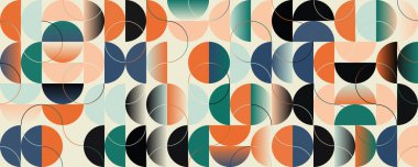 Yüzyılın ortalarında çeşitli geometri şekilleri ve elementlerle yapılmış soyut vektör desenli sanat eserleri. Poster, kapak, resim, sunum, baskı, kumaş, duvar kâğıdı vs. için geometrik tasarım grafikleri.