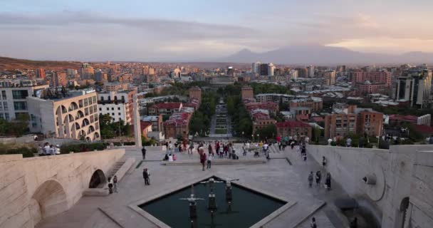 Панорамный Пейзаж Еревана Армении Днем Ночью Светом Гора Арарат Заднем — стоковое видео