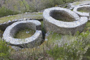 İspanya 'nın Asturias kasabasındaki Chano köyünde tarihi Kelt köyü arkeolojik yerleşim yeri..