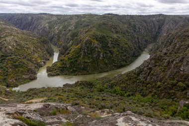 Bereketli yeşilliklerle çevrili bir nehir tarafından oyulmuş dramatik bir kanyon bulutlu bir gökyüzü altında doğanın saf gücünü ve güzelliğini temsil ediyor..
