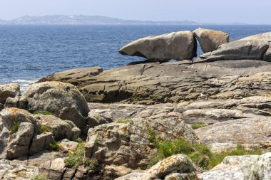 Bir kuş büyük bir kaya oluşumunun önündeki bir kayanın üzerine tünemiştir. Sahne sakin ve huzurlu. Bölgede yaşayan tek canlı kuş.