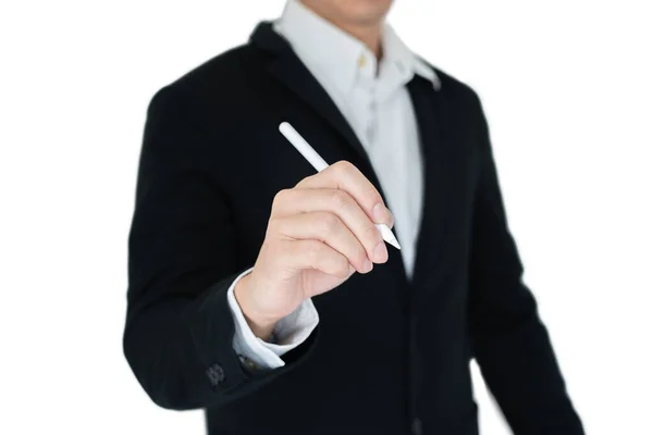 Empresários Homem Com Mão Ação Isolar Branco — Fotografia de Stock