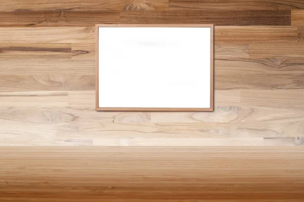 stock image Blank picture frame at the wooden wall