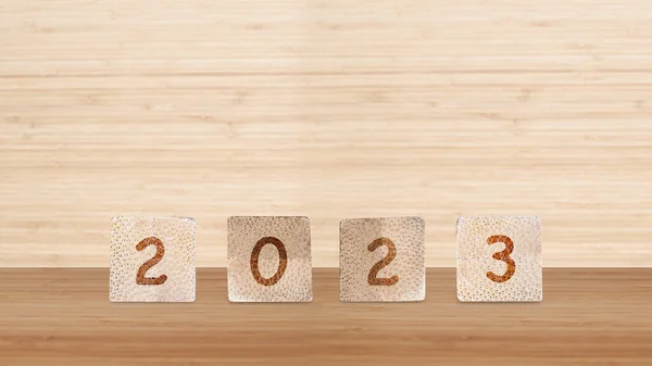 Wooden Box Happy New Year 2023 — Stock Photo, Image