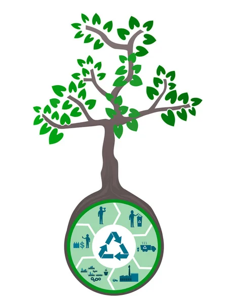 Baum Wächst Aus Recyclingprozess — Stockvektor