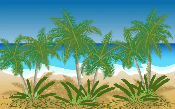 海滩上的棕榈树 — 图库矢量图片