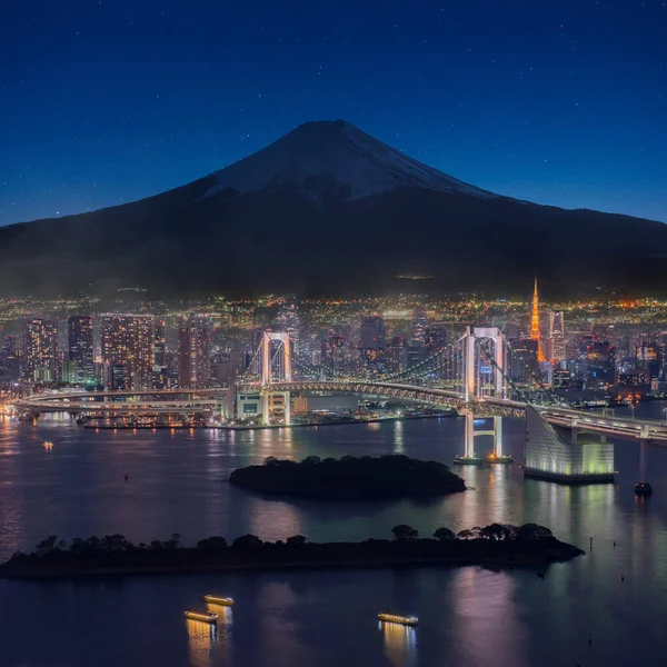 Retusche Foto Der Regenbogenbrücke Und Fuji — Stockfoto