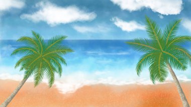 Sahilde hindistan cevizi palmiyesi çizimi