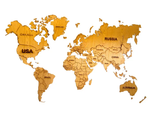 Map World Made Wooden — ストック写真