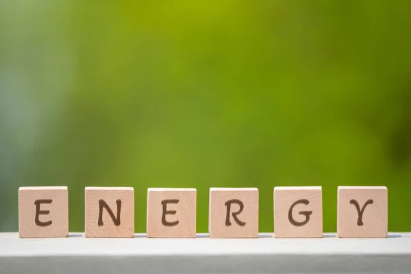 Eco Energibesparing Koncept Text Trälåda Med Grön — Stockfoto