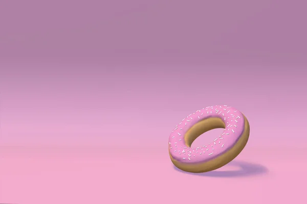 Donut Rosa Com Cor Rosa Pano Fundo — Fotografia de Stock