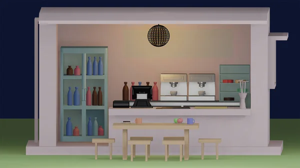 3D可爱最小咖啡店 — 图库照片