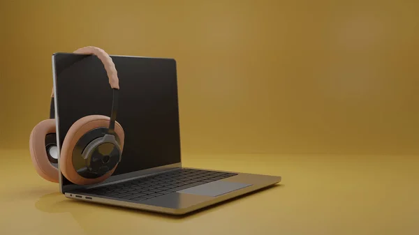Laptop Mesa Amarela — Fotografia de Stock