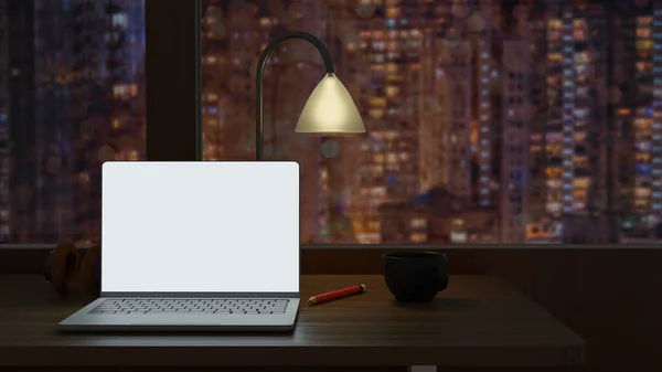 Laptop Mesa Conceito Trabalho Qualquer Lugar Com Espaço Cópia Monitor — Fotografia de Stock