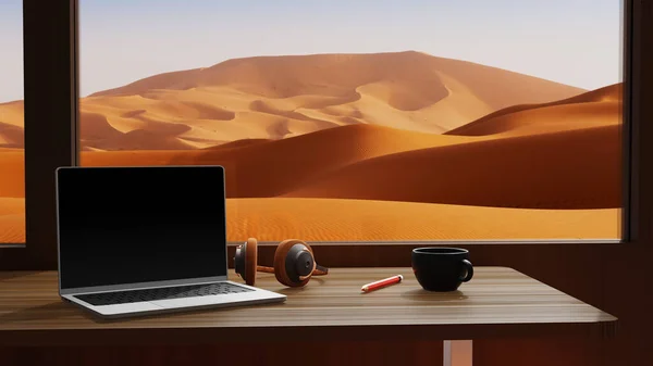 Laptop Mesa Conceito Trabalho Qualquer Lugar — Fotografia de Stock