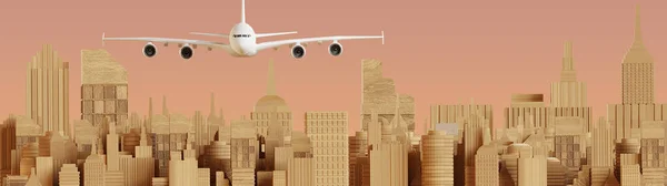 Render Wooden Cityscape Concept Air Plane City — Stock Photo, Image