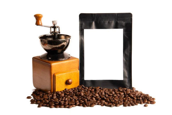 Кофе Бобы Черный Пакет Пустым Местом Вашего Дедигн Логотип — стоковое фото