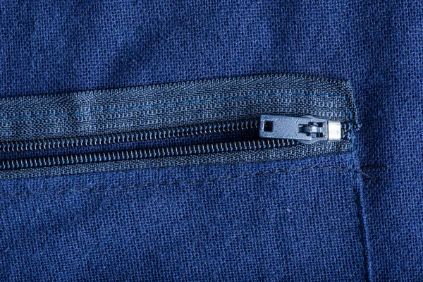Detailní Zip Modré Látce — Stock fotografie