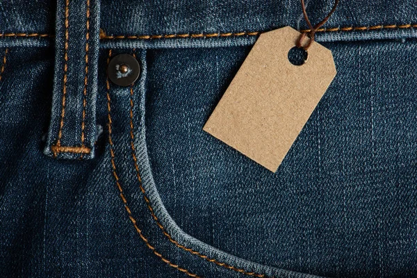 Empthy Brown Paper Tag Fabric Jean — Stock Photo, Image