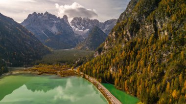 Arial view panoramic landscape around Landro lake in Dolomite Itlay clipart