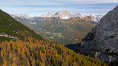 Arial view panoramic landscape around Sorapis lake in Dolomite Itlay clipart