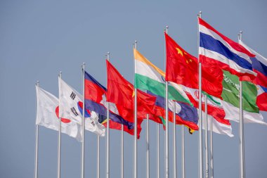 Ulusal bayrak dev bir rüzgâr beyaz üzerine izole edildi