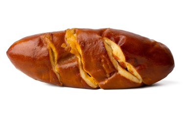 Ekmek fotoğrafı yüksek çözünürlüklü bir kamerayla çekildi. Beyaz arka planda odaklama tekniği kullanılarak..