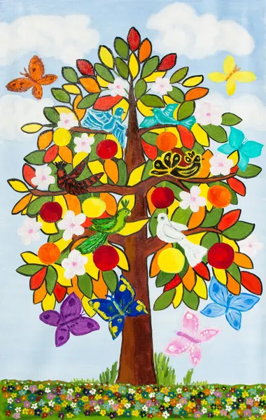 Resim, yaşamın ve gezegenimizin sembolü olan peri ağacını, doğanın güzelliğini ve uyumu temsil eder, ama insan dünyasında değil, insanlığa bir örnektir. Tuvale yağlı boya..