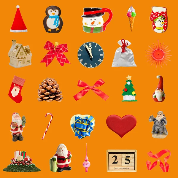 Christmas Collection Isolated Orange Background — Stock Photo, Image