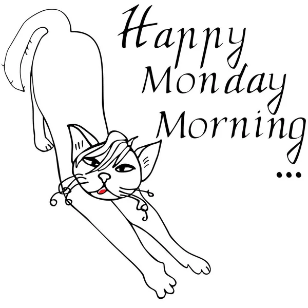 Ręcznie Rysowane Cat Doodle Szczęśliwy Moday Rano Szkic — Wektor stockowy