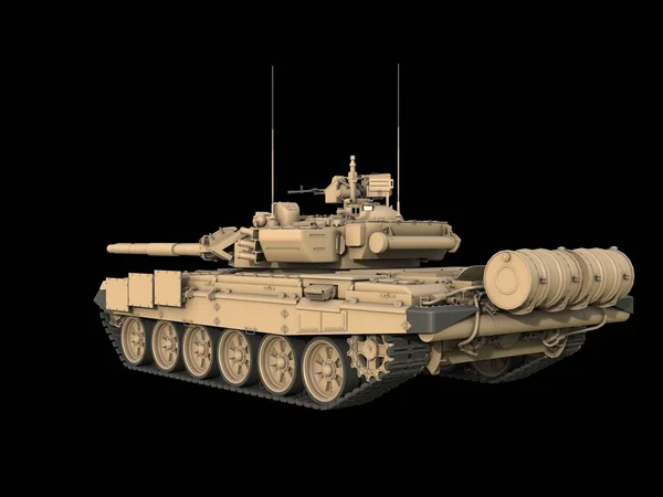 Modern military tank in desert beige color - back view