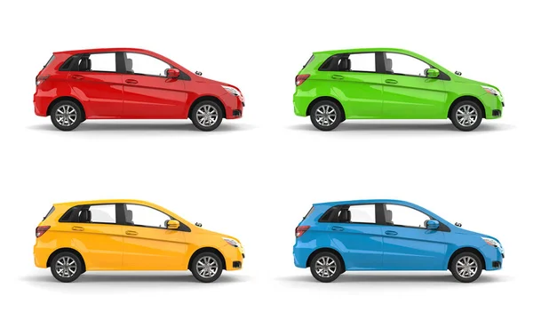 Modern Compact Low Cost Affordable Eco Car Red Green Yellow — Foto de Stock