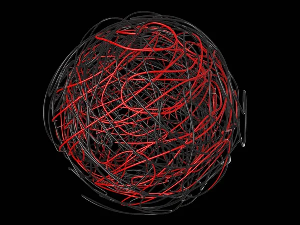 ボールの中の赤と黒の絡まった線 — ストック写真