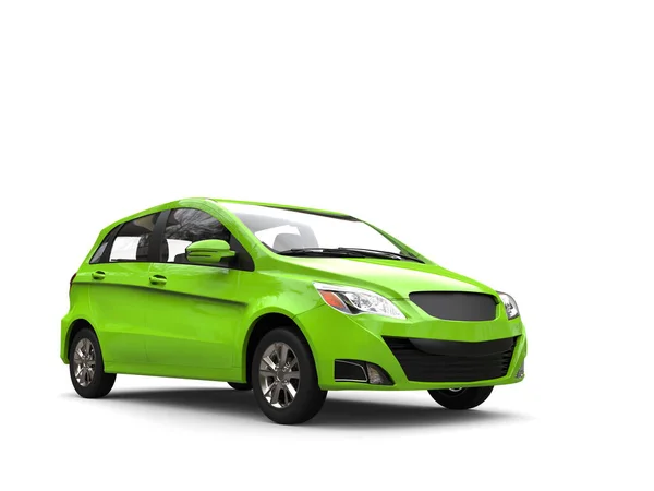 Modern Liten Kompakt Ekonomisk Bil Ljusgrön Färg Isolerad Vit Bakgrund — Stockfoto