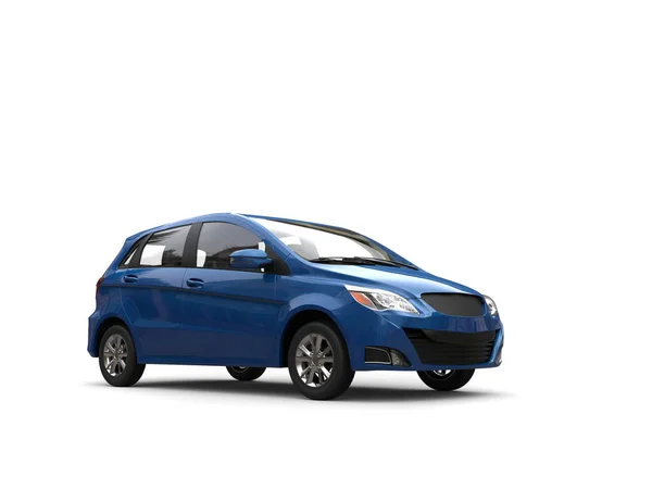 Modern Liten Kompakt Ekonomisk Bil Mörkblå Färg Isolerad Vit Bakgrund — Stockfoto