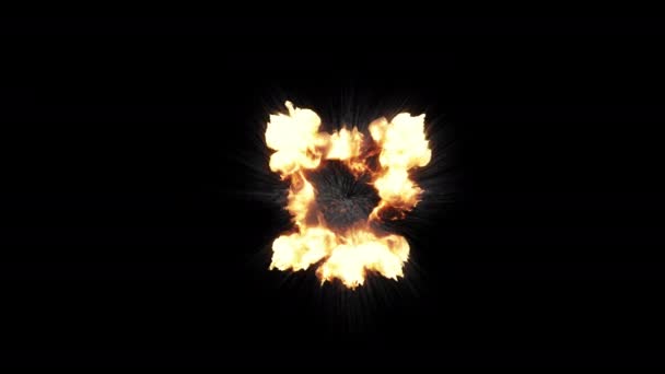 Střední Exploze Jasným Ohněm Výbuch Hustý Černý Kouř Izolované Černém — Stock video